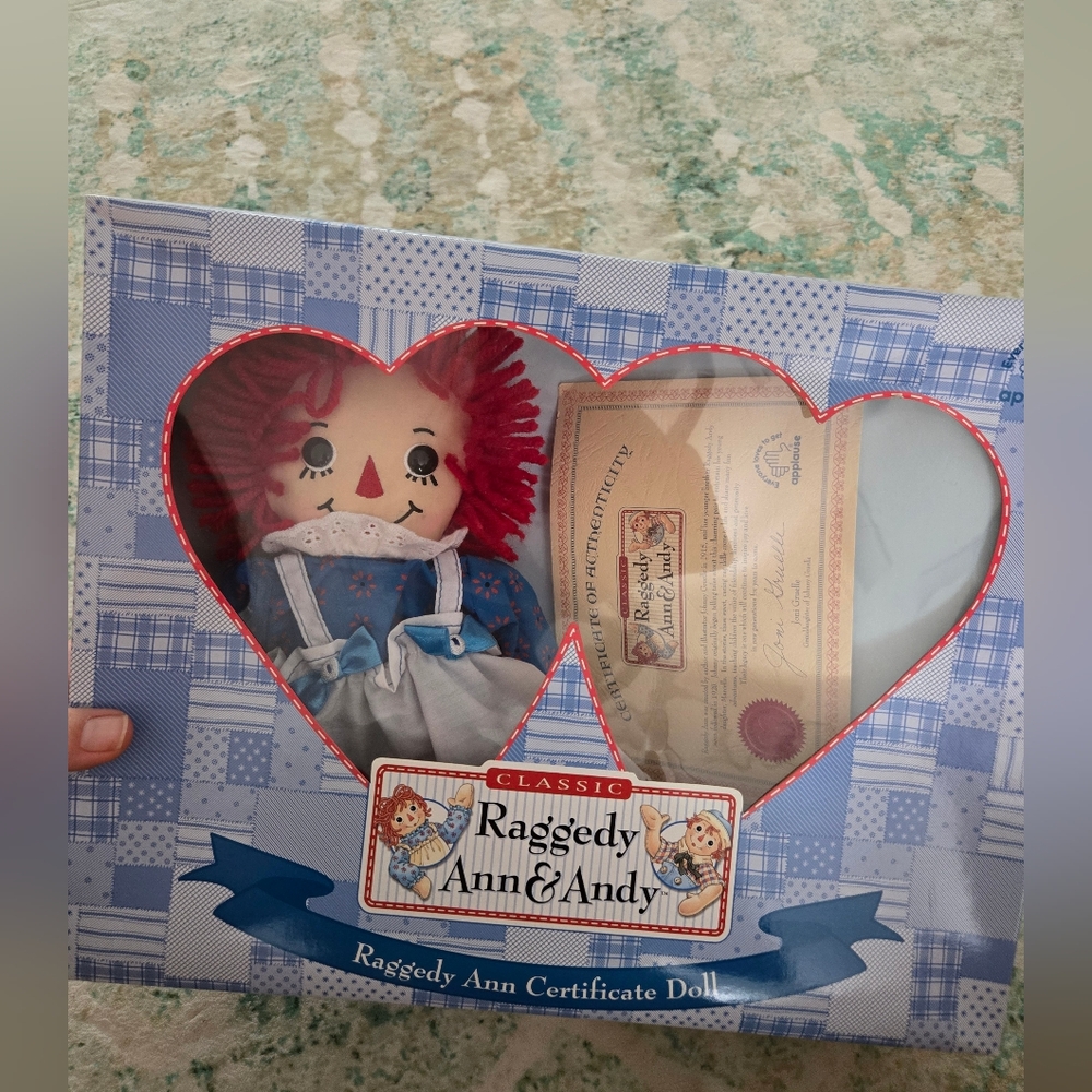 Vintage Classic Raggedy Ann Certificate Doll - Blue & Red